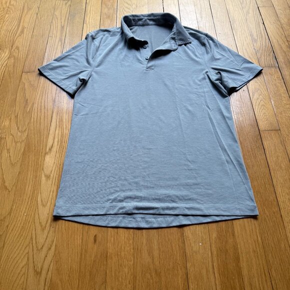 Lululemon Size L Ash Gray Soft Jersey Classic Fit Short Sleeve Polo Shirt Top - Picture 5 of 12